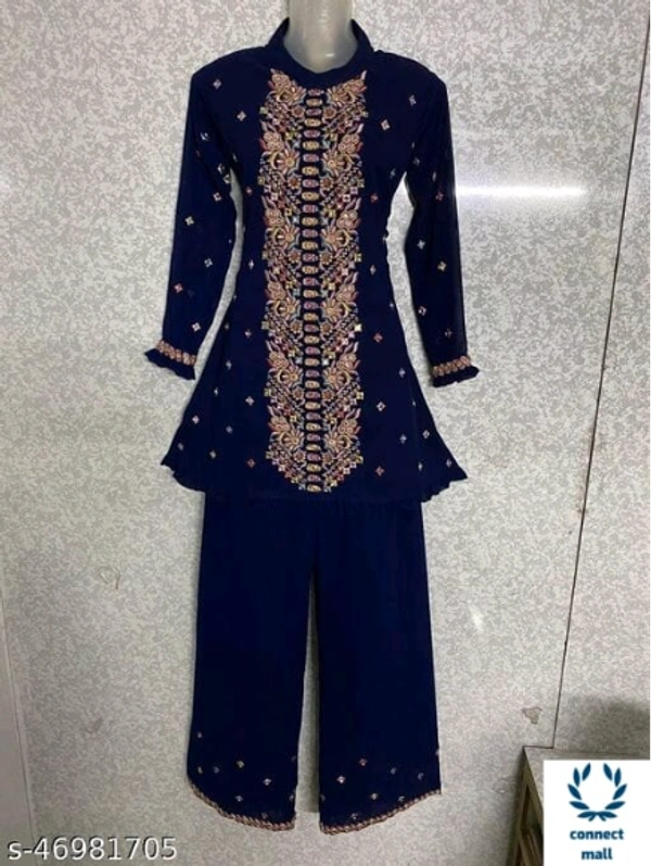 Banita Voguish Sharara - Free Size, Navy Blue, Georgette, Embroidered, Pack of :1